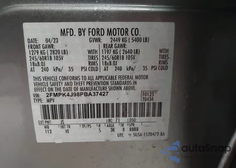 2023 Ford Edge Sel from USA, damaged, VIN 2FMPK4J98PBA37427